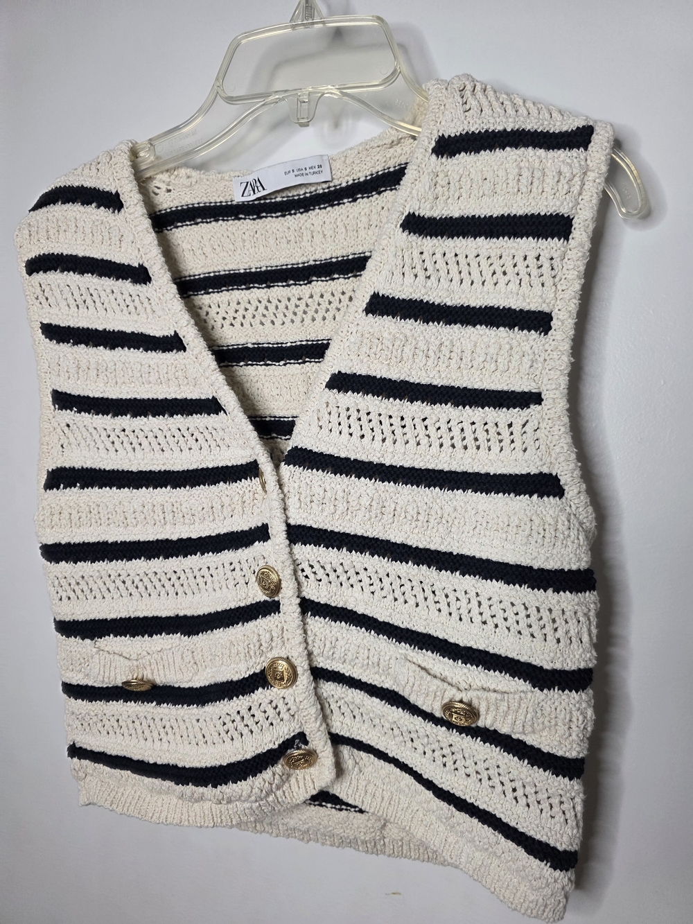 Zara Cream and Black Striped Knit Vest
